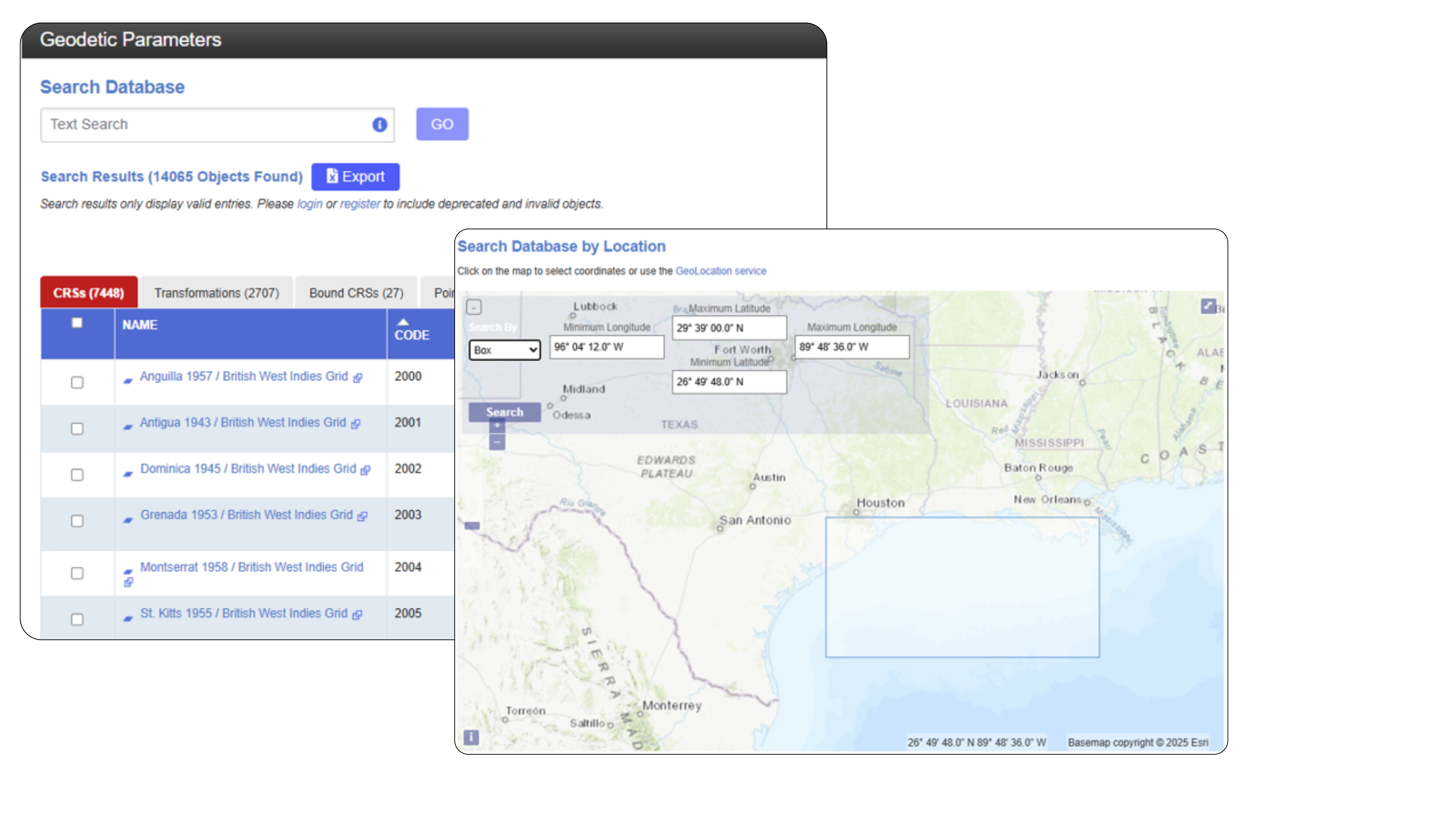 Screenshot of GeoRepository Search Database interface